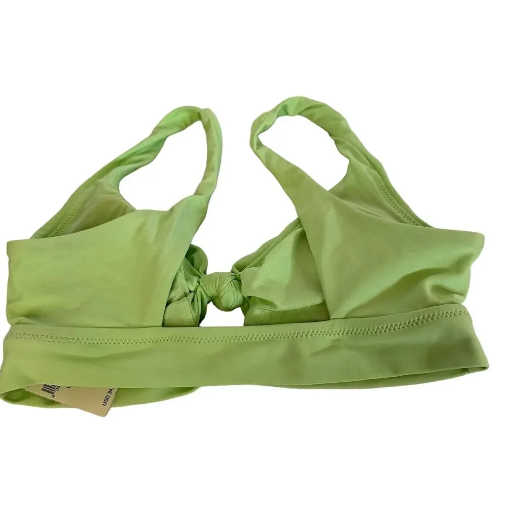 Aerie Womens Size XS Swim Bikini Top Lime Green Twist‎ Knot Front Wide Band NWT - Picture 2 of 7